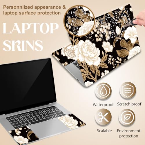 SUPERDANT Laptop Skin Sticker Flower Laptop Decals Personalized Universal Notebook Computer Wrap Vinyl Skin Stickers Cover Art Decal Removable 12-15.6 Inch Waterproof Gifts Black White - color: Black+White