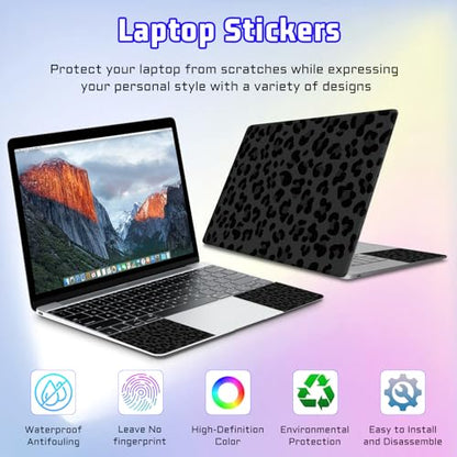 Universal Laptop Skin Sticker Decal, Compatible with MacBook HP Dell Lenovo 12"-15.6", Reusable Vinyl Notebook Cover 3PCS Set, High-Recognition Film-Black Leopard Panther Cheetah Print - color: Black Leopard Panther Cheetah Print