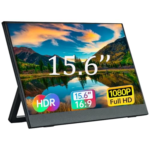 Portable Monitor, 15.6 Inch FHD 1080P 60Hz Second External Monitor | IPS USB-C HDMI Portable Computer Monitor with Kickstand, Speakers, VESA Mountable, Travel External Second Screen for Phone - size: 15.6 Inches A
