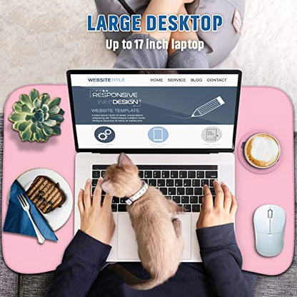 Zapuno Multi-Function Laptop Bed Table with Storage Drawer and Cup Holder, Lap Desk Stand Tray for Eating, Reading and Working - color: Pink