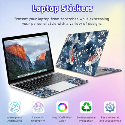 Universal Laptop Skin Sticker Decal, Compatible with MacBook HP Dell Lenovo 12"-15.6", Reusable Vinyl Notebook Cover 3PCS Set, High-Recognition Film-Koi in the Blue Water - color: Koi in the Blue water