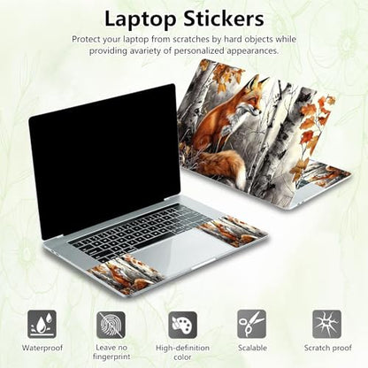 Laptop Skin Sticker Decal, Universal Reusable Vinyl Laptop Cover for 12" 13" 13.3" 14" 15" 15.4" 15.6" Notebook PC, Reusable Waterproof Scratch-Resistant with 2 Wrist Pads,Forest Art Fox - color: Forest Art Fox