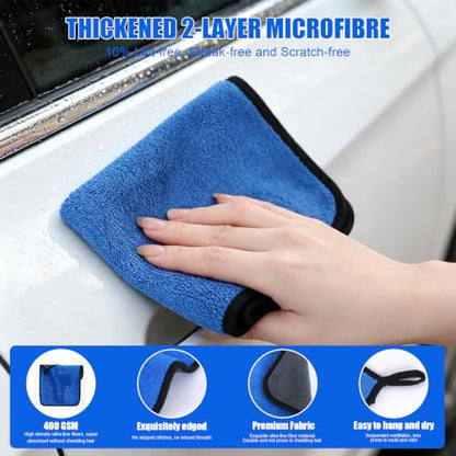 6-Pack Car Cleaning Kit – Microfiber Cloth, Mitt & Sponge Set | 2 Car Sponges, 2 Drying Towels, 2 Scratch-Free Wash Mitts, Highly Absorbent, for Car Detailing, Windows & Home Use - color: 6 Pack