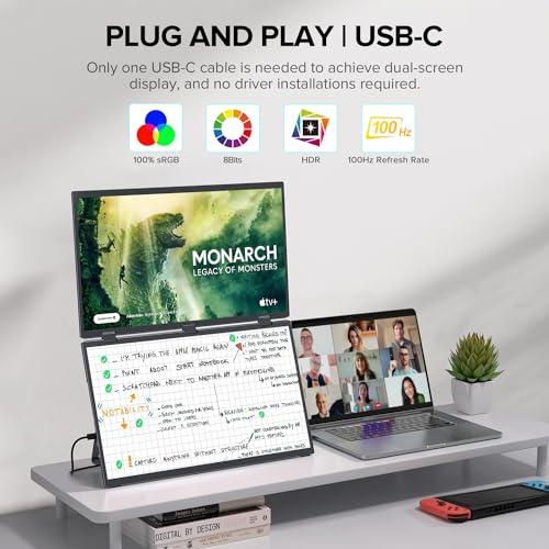 UPERFECT Delta Max 18.5" 100Hz Dual Portable Monitor for Laptop Screen Extender 1080P HDR 360° Folding Stacked Triple Monitor with Stand & VESA for Laptop PC Phone Game Console (No Driver Needed) - size: 18.5"