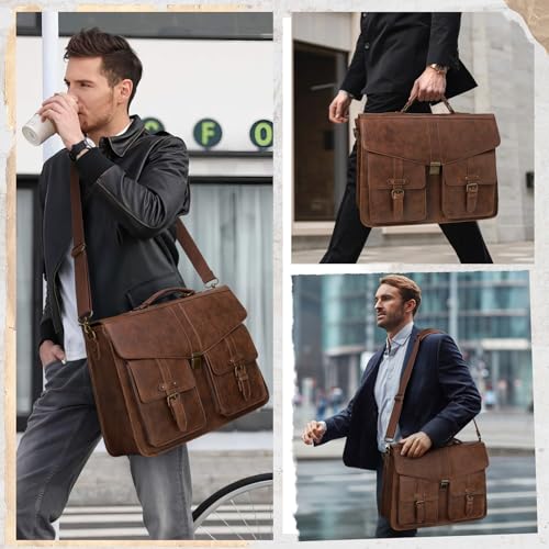 RAINSMORE 17.3 Inch Men's Messenger Bag, PU Leather Laptop Briefcase for Work, Office & Business Travel, Spacious Satchel Bag