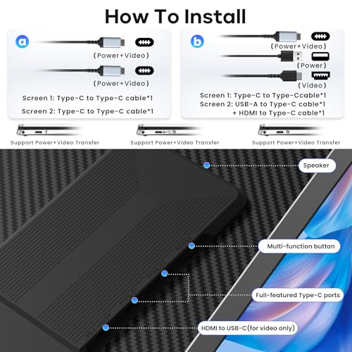 Laptop Screen Extender, 15.6'' 1080P FHD Laptop Monitor Extender with 235°Rotation Detachable Dual Monitor, Plug & Play, Triple Screen for 13"-17.3" Laptops Compatible with Mac/Wins/Android/Dex - color: Charcoal Gray