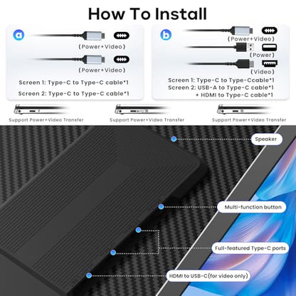 Laptop Screen Extender, 15.6'' 1080P FHD Laptop Monitor Extender with 235°Rotation Detachable Dual Monitor, Plug & Play, Triple Screen for 13"-17.3" Laptops Compatible with Mac/Wins/Android/Dex - color: Charcoal Gray