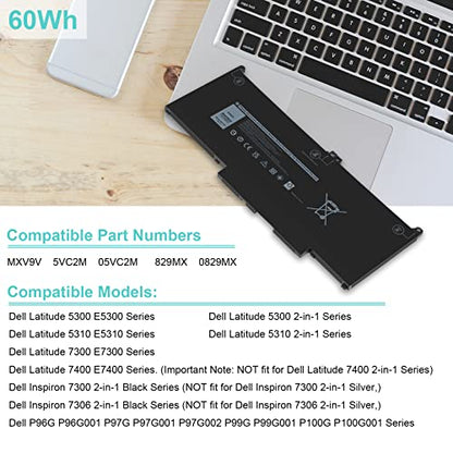 Futurebatt MXV9V Laptop Battery Replacement for Dell Latitude E5300 E5310 E7300 E7400，Latitude 5310 5300 2-in-1 Series 5VC2M 05VC2M 829MX 0829MX P96G P96G001 P97G P97G001 P97G002 P99G P99G001 P100G - size: MXV9V 10.83*5.12*0.73 in