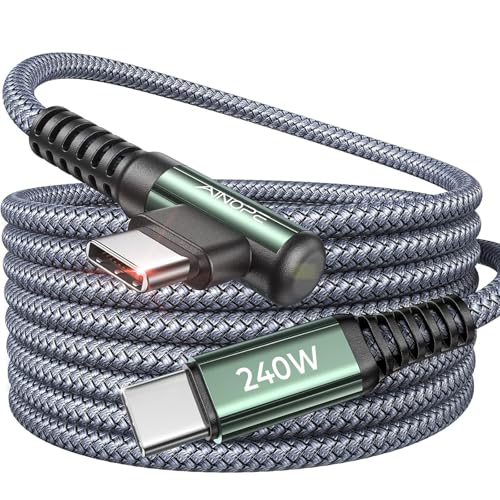 AINOPE 240W USB C to USB C Cable [10FT] Right Angle C to C Cable Fast Charging,Sideways Phone Charger USBC to USBC Fits iPhone 17 16 15 Pro Max Plus,MacBook Air/Pro,iPad Pro,Samsung S25,Pixel,iPad - color: Grey, size: 10FT