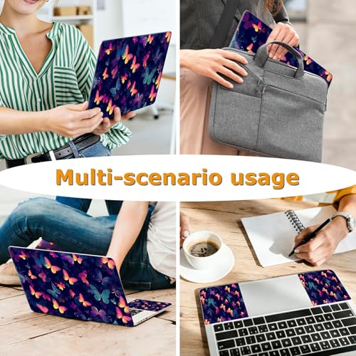 Universal Laptop Skin Sticker with 2 Wrist Pad Decals, 3-Piece Removable Vinyl Laptop Cover, Rainbow Butterfly Waterproof Anti-Scratch, Easy-Trim Fit for 13.3" 14" 15.6" Laptops - color: Rainbow Butterfly
