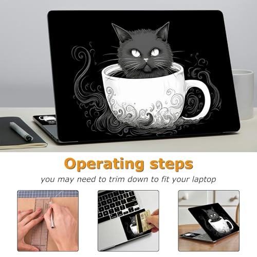 Universal Laptop Skin Sticker with 2 Wrist Pad Decals, 3-Piece Removable Vinyl Laptop Cover, Coffee Cat Waterproof Anti-Scratch, Easy-Trim Fit for 13.3" 14" 15.6" Laptops - color: Coffee Cat