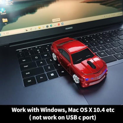 Car Mouse for Compuer, Funny Sport Car Shaped Design, 2.4Ghz Car Wireless Mouse with USB Reciver for Laptop, PC (Red) - color: Red