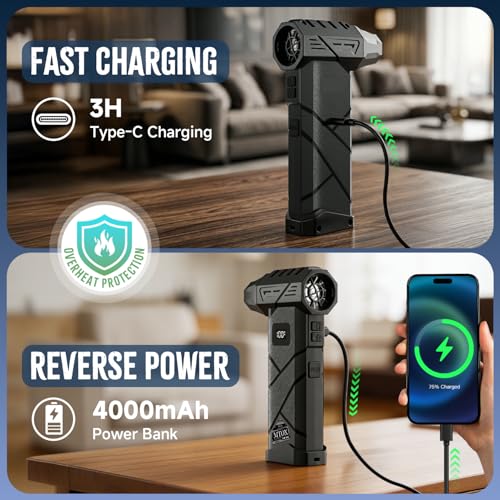 MTOX Compressed Air Duster, 2 Swappable Battery,150,000RPM Super Power Rechargeable Electric Air Duster, Blower, 2in1 Vacuum, 4-Gear Adjustable, LED, for Keyboard, PC, Car, Home (Frosted Black) - color: Frosted Black