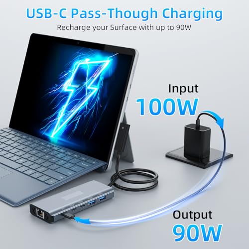 [2025 New] Surface Docking Station- 2 Year Warranty -10 in 1 Surface Dock with HDMI Ethernet SD/TF 5*USB PD, Docking Station for Surface Pro 11/10/9/8/X/7/6/5,Surface Laptop,Surface Book - size: 10