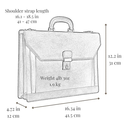 Time Resistance Leather Briefcase - Italian Handmade Laptop Bag - Work Bag for Men and Women - Attache - Computer Bag - color: Black