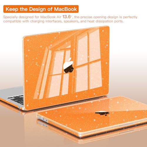 CISSOOK Compatible with MacBook Air 13.6 inch Case 2026 2025 2024 2023 2022 | A3449 A3240 A3113 A2681, 5in1 Set Hard Shell Case Keyboard Cover for MacBook Air 13 inch M2 M3 M4 M5, Glitter Orange - color: Air13.6inch-Glitter Orange