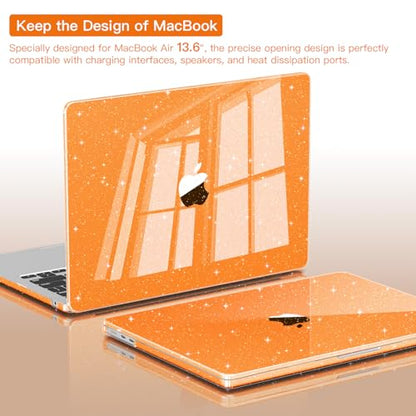 CISSOOK Compatible with MacBook Air 13.6 inch Case 2026 2025 2024 2023 2022 | A3449 A3240 A3113 A2681, 5in1 Set Hard Shell Case Keyboard Cover for MacBook Air 13 inch M2 M3 M4 M5, Glitter Orange - color: Air13.6inch-Glitter Orange
