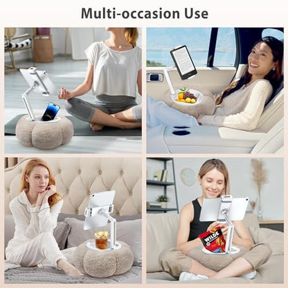 CreaDream Pumpkin Tablet Pillow Stand, Adjustable Pillow Stand for Lap Bed | Detachable Snack Bowl, Fits 4.7"-13" Kindle, Tablets, iPad, Soft Plush Fabric, for Reading on Bed, Couch, Khaki - color: Khaki