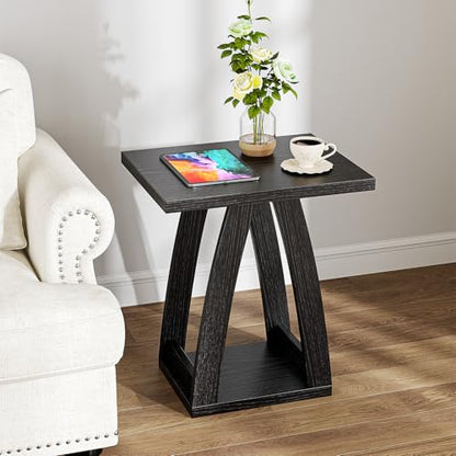 End Tables Living Room. Side Table Beside Sofa. Modern End Table for Living Room. Couch Side Table with Shelf. Black Wood Side Tables - color: Black