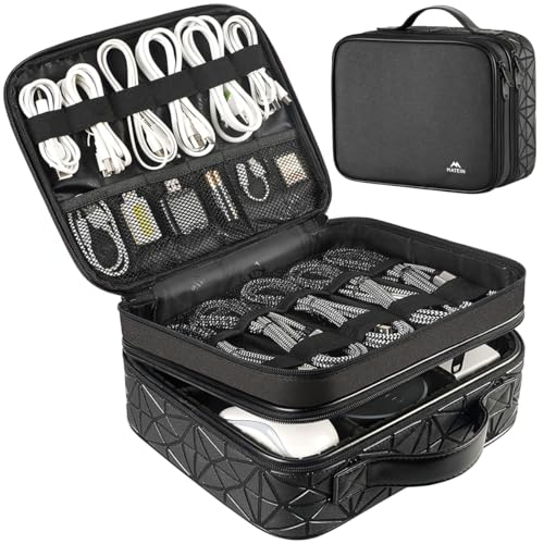 MATEIN Cord Organizer Bag, Large Electronics Organizer Travel Case Cable Storage for Electronic Accessories, Rolling Laptop Bag, Mens Large Briefcase with Big Wheels Fits 17.3 Inch Notebook for Busine