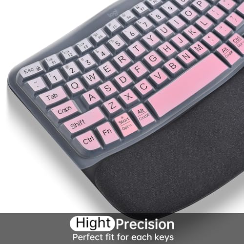 Large Print Keyboard Cover for Logitech Wave Keys MK670 Combo Keyboard Skin, Logitech Wave Keys Wireless Ergonomic Keyboard Cover Protector Skin, Logitechs Waves Key Accessories, Ombre Pink - color: Ombre Pink-Large