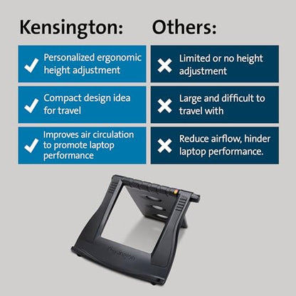 Kensington Adjustable Aluminum Laptop Stand for Desk, Ultra-Slim Lightweight Foldable Portable Notebook Holder, Anti-Slip Silicone Tablet Mount for 10"-17" Laptops and Tablets, Black K50428WW - style: Plastic