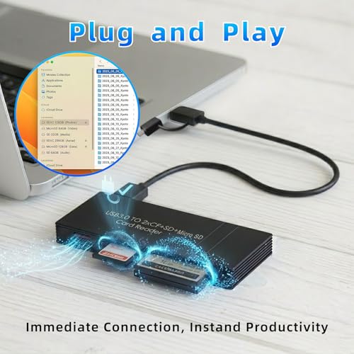 6 Slot USB-C Card Reader, Multi Function Memory Card Adapter Simultaneously Reads SD/Micro SD/CF Cards, USB 3.0 Data Transfer with 2-in-1 Cable, Aluminum Digital Camera Transfer to Phone - color: 2CST