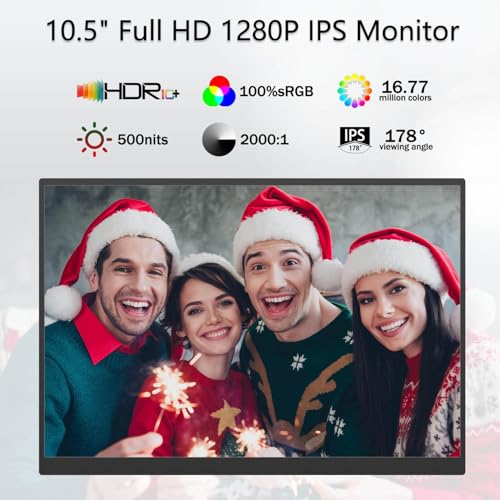 Portable Monitor 10.5'' 1920x1280 Second External Monitor for Laptop 3:2,100％sRGB,w/45° Adjustable Stand,HDMI USB-C Computer Display for Laptop PC Phone Mac - size: 10.5"