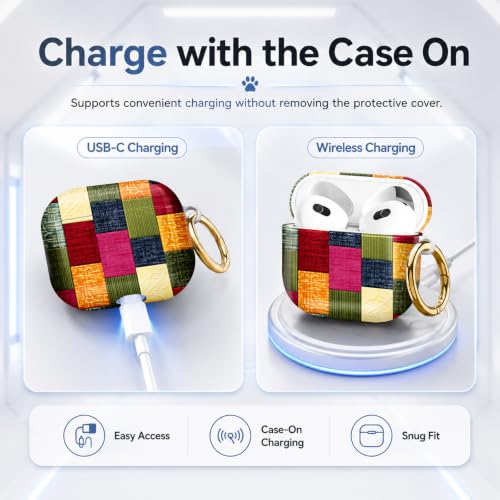 Compatible with AirPod 4 Case 2024, Cute Hard Plastic Protective Cover for Airpod 4th Generation Women, Shockproof Shell Skin with Gold Ring Keychain,Colorful Geometric - color: Colorful Geometric
