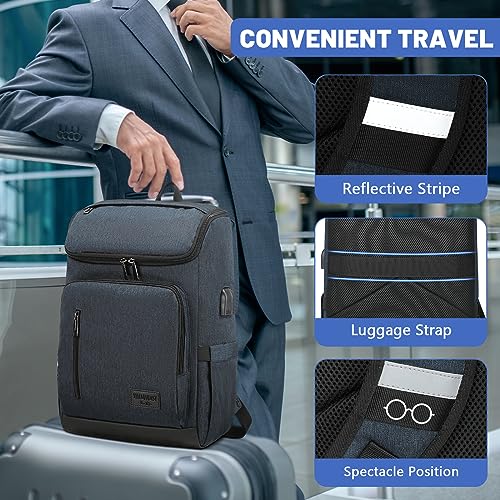 YALUNDISI Laptop Backpacks Travel Backpack Carry On Backpack Casual Daypack with USB Charging Port for Men Women Blue - color: Blue
