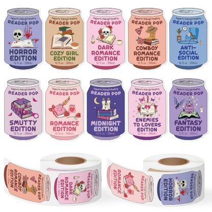 Drinks Soda Ticket Sticker - 2 Roll & 10 Designs Bookish Genre Edition Design Waterproof Vinyl Self Adhesive for Laptop Water Bottle Journal Scrapbook Reading Log Classroom Reward Chart Gift - style: Drinks Soda