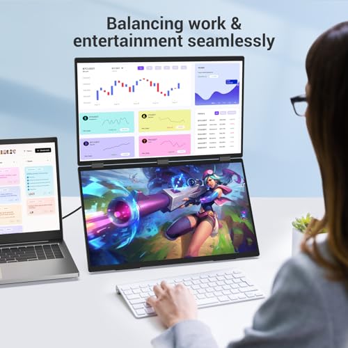 InnoView 18.5" Laptop Screen Extender 115% sRGB Dual Monitors Stacked Folding Triple Monitor (Wins/Mac) 1080P Triple Portable Monitor for Laptop 90°/180° Automatic Rotation
