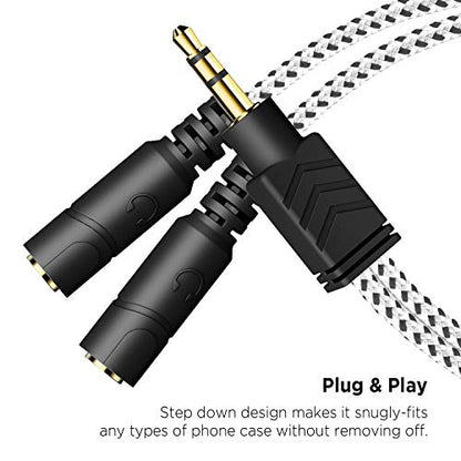 Headphone Splitter, 3.5mm Stereo 2-Way Audio Cable - 20CM / Zebra White | Stereo Audio Sound, Dual Headphone and Speaker Audio Output, Compatible with iPhone, iPad, Laptops, Tablets, 3.5mm devices - color: Zebra White, size: 9.8 inch / 25 cm