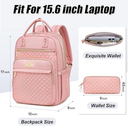 Tealari Laptop Backpack for Women,15.6 Inch Laptop Backpack for Work,Water Resistant Travel Backpack,College Bookbag with Wallet (Pink-1) - color: Pink-1