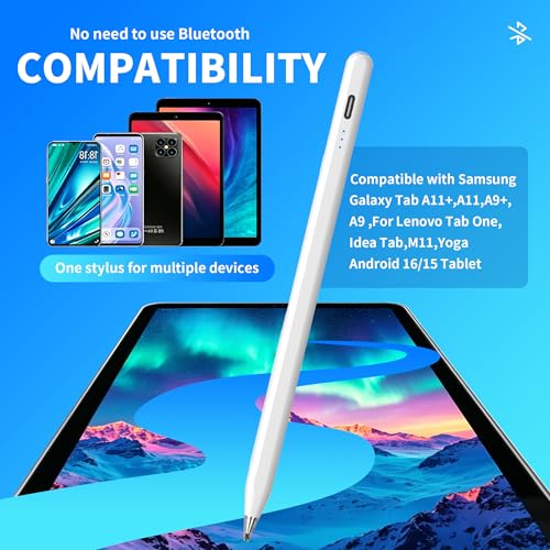 Galaxy Tab A11+ Stylus Pen for Samsung Table A11/A9+/A9 Drawing Stylus for Android Tablets, Precise Writing Pencil,Fast Charging,Auto Sleep,Button on/Off (White) - color: white