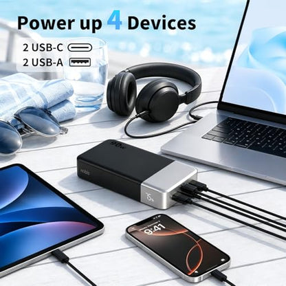 NOBIS Power Bank 90W 20,000mAh Laptop Portable Charger | PD Fast Charging Battery Pack, 4-Port, Digital Display, Compatible Laptop, Tablet, Phone and More - color: Black