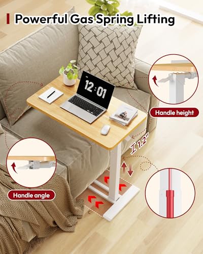 SANODESK Medical Adjustable Overbed Bedside Table with Casters 90° Tilt Top Pneumatic Mobile Rolling Laptop Computer Standing Desk Cart with Tray, Hospital and Home Use(31.5" W x 17.7" D, Maple) - color: Maple, size: Large