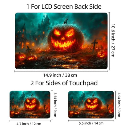 Universal Laptop Skin Sticker Decal, 12"-15.6" Aesthetic Vinyl Wrap, Halloween Pumpkin Castle Waterproof Notebook Cover Art Protector for MacBook HP Dell Lenovo, Fits 13" 14" 15" 15.6" - color: Halloween Pumpkin Castle