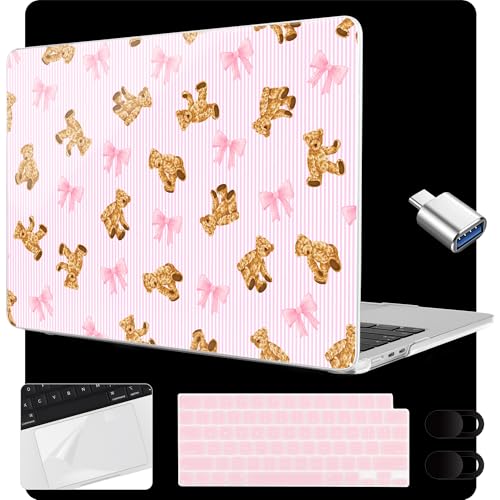 MEEgoodo Case for M5/M4/M3/M2 MacBook Air 15 inch Case 2026 2025 2024 2023, Laptop Shell Fit Model (A3448/A3241/A3114/A2941) for MacBook Air 15.3-inch, Bear&Cute Ribbon - color: Bear&Cute Ribbon