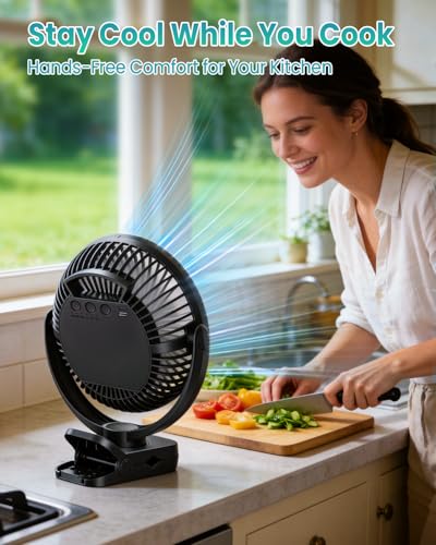 40000mAh Clip on Fan, 2-in-1 Portable Rechargeable Fan - 8 Inch USB Battery Operated Fans with Light & Screw-Clamp for Golf Cart, Desk, Tent, Travel, Gym, Treadmill, Summer Gifts, Black