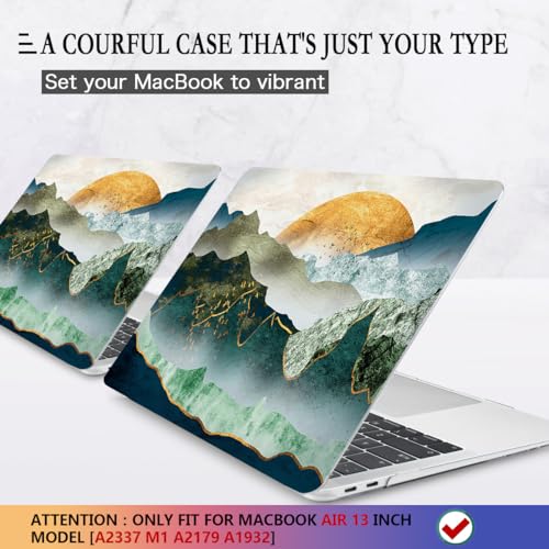 CISSOOK Compatible with MacBook Air 13 inch Case 2021 2020 2019 2018 | A2337 A2179 A1932, 4in1 Set Hard Shell Case Keyboard Cover Screen Protector for MacBook Air 13 inch M1, Mountain - color: Green golden mountains by sunset