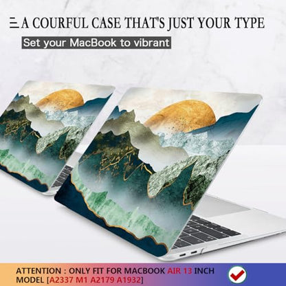 CISSOOK Compatible with MacBook Air 13 inch Case 2021 2020 2019 2018 | A2337 A2179 A1932, 4in1 Set Hard Shell Case Keyboard Cover Screen Protector for MacBook Air 13 inch M1, Mountain - color: Green golden mountains by sunset
