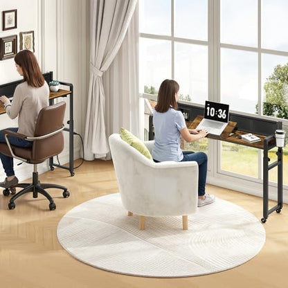 Overbed Table with Wheels, Height Adjustable, Recliner Table with Charging Station and Laptop Stand, Rolling Table with Storage and Cup Holder, Side Table for Living Room, Bed Room, Rustic Brown