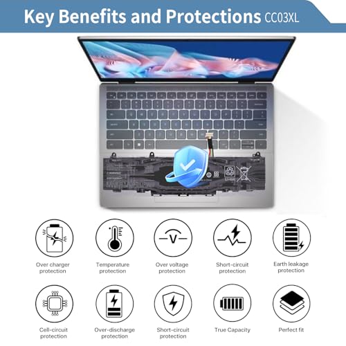 53Wh 11.55V CC03XL Laptop Battery Replacement for EliteBook 830 835 840 845 G7 G8, ZBook Firefly 14 G7 G8, Probook 635 Aero G7 G8, CC03053XL-PL HSTNN-DB9Q L77608-2C1 L77608-421 L78555-005 4400mAh - size: 7 x 3 x 0.2 inches CC03XL BATTERY