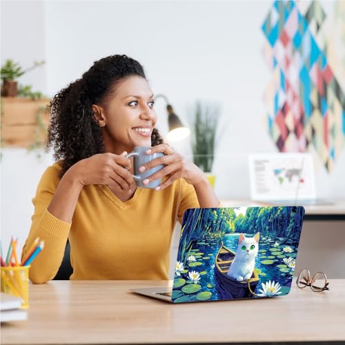 Universal Laptop Skin, DIY Cut-to-Fit Vinyl Cover Compatible with HP, Dell, Lenovo, Mac (13.3" to 15.6"), Anti-Scratch, No Residue & Bubble-Free Protective Decal Sticker, Anime Cat Water Lily - color: Anime Cat Water Lily