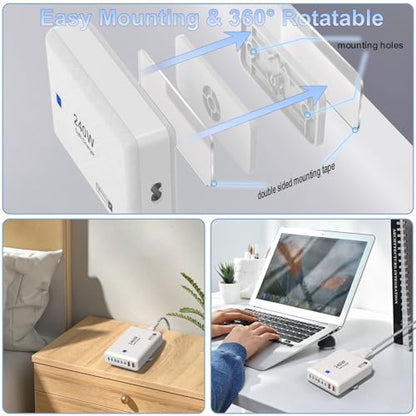 USB C Charger Block 240W, 8-Port Charging Station for iPhone/Ipad/MacBook, 6C2A PD GaN Charger Box, USB Tower Hub with Flat Plug, Travel Essentials - color: Flat Charger 240W White