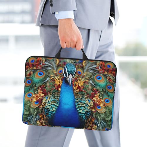 14 Inch Laptop Sleeve Case Waterproof Lightweight Laptop Case Bag Elegant Peacock Travel Laptop Bags With Handle Briefcase Messenger Bag For Women Men