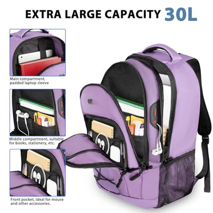 Goloni Travel Backpack, 17 Inch Laptop Backpack for Men Women, Business Backpack with Luggage Strap,Purple - color: Purple