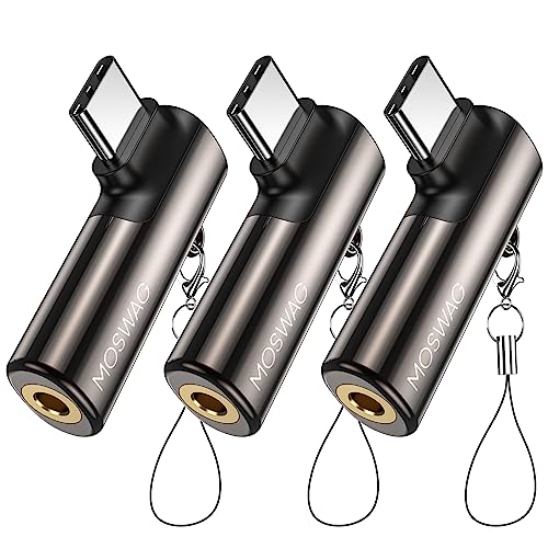 MOSWAG USB C to 3.5 mm Jack Adapter, Type C to 3.5mm Headphone Aux Digital Audio Earphone Adapter Zinc Alloy Headphone Adapter for Samsung Galaxy S23 S22 Note10 Huawei P50/P40 Pro,Google Pixel 4X - color: Brown, size: 3 Pack