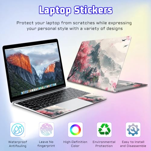 Universal Laptop Skin Sticker Decal, Compatible with MacBook HP Dell Lenovo 12"-15.6", Reusable Vinyl Notebook Cover 3PCS Set, High-Recognition Film- Pink-Japanses Sakura - color: Pink-Japanses Sakura